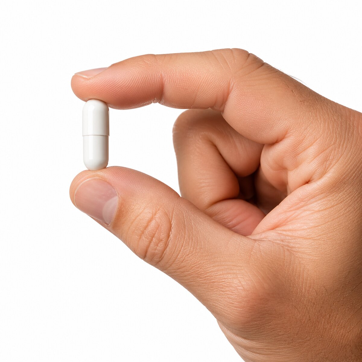 Hand holding a single MK-677 capsule